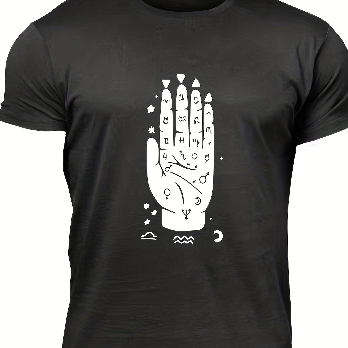 Men's Hand Graphic T-shirt Casual Comfy Crew Neck Tee
