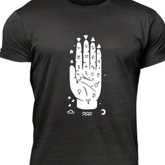 Men's Hand Graphic T-shirt Casual Comfy Crew Neck Tee