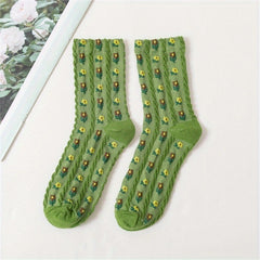 Floral Print Harajuku Style Mid Tube Socks Women's Stockings