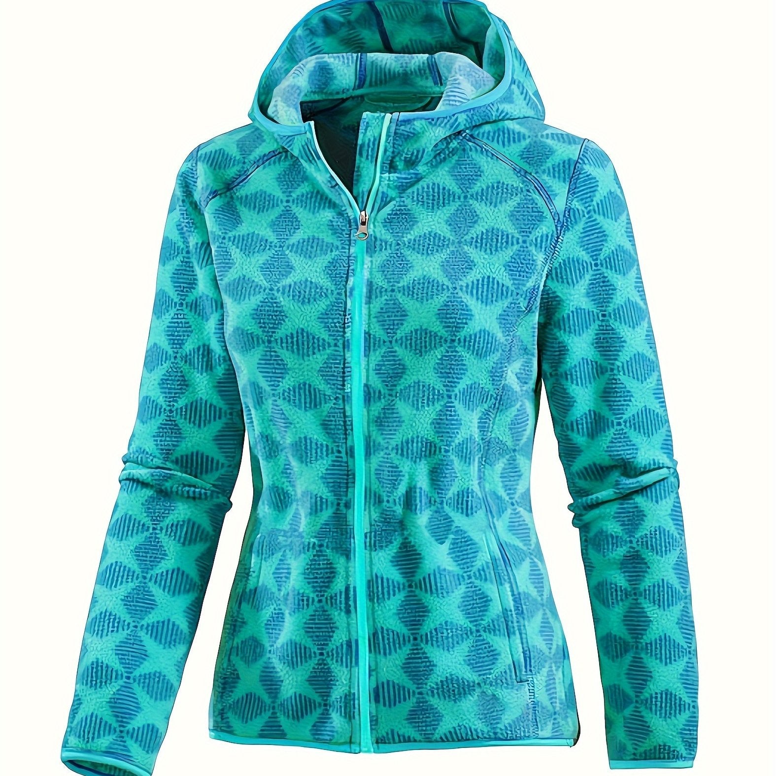 Women's Outdoor Print Fleece Hooded Jacket Zipper Up