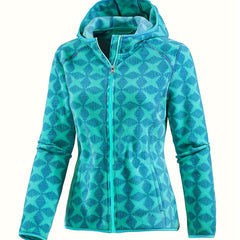 Women's Outdoor Print Fleece Hooded Jacket Zipper Up