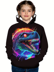 Dino Print Boys Casual Pullover Hoodie For Spring Fall