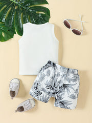 Baby Girls Leaf Print Tank Top & Shorts Set for Summer Beach