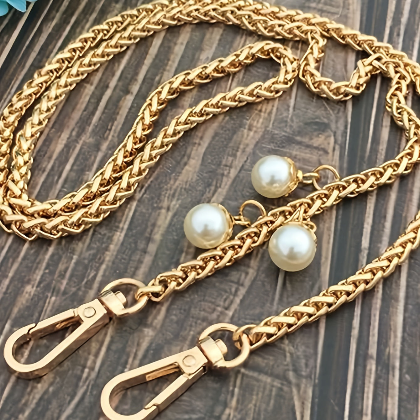 Metal Bag Chain Strap Replacement with Bead Decor