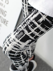 Plaid Printed Yoga Cropped Pants High Waist Stretchy Workout Outwear Pants Women