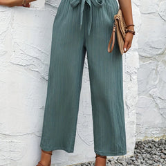 Textured Belted Straight Leg Pants for Women