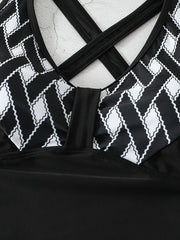 Retro Tankini Set Women's Plus Graphic Print V Neck Side Lace Up Ruche