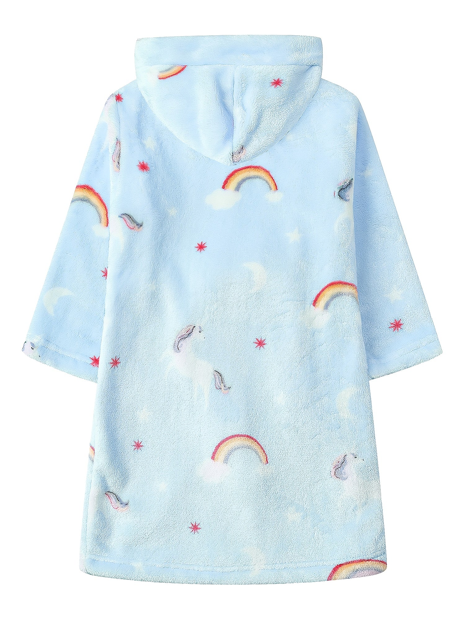 Girls Unicorn Rainbow Hooded Bathrobe Soft Warm Pockets Belt Robe Pyjamas