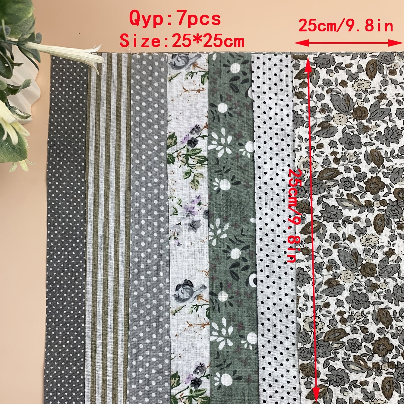 7pcs Gray Cotton Fabric Sewing Patchwork Fat Quarters Bundle DIY Craft Material