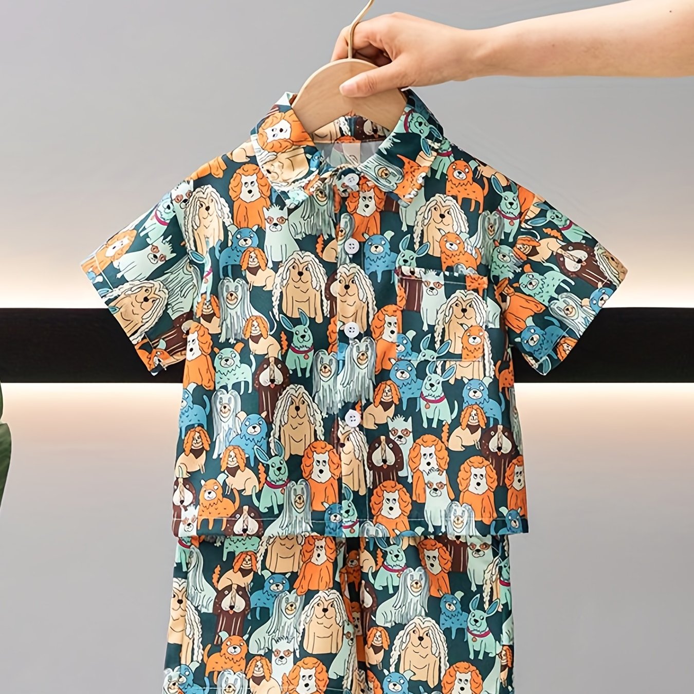 2pcs Boys Funny Dog Graphic Shirt&Shorts Set Summer Kids Clothing