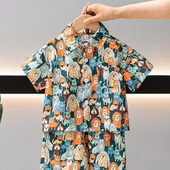 2pcs Boys Funny Dog Graphic Shirt&Shorts Set Summer Kids Clothing