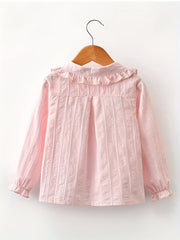 Girls Button Long Sleeve Embroidered Shirt Tops