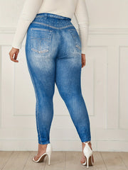 Women's Plus Denim & Floral Lion & Butterfly Print High Stretch Leggings