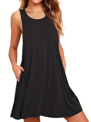 Solid Tank Dress Casual Crew Neck Sleeveless Mini Dress