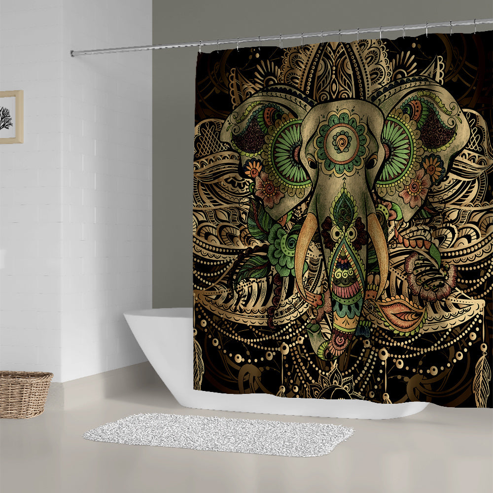 Elephant Flower Shower Curtain with Plastic Hooks