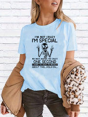 Halloween Skull & Letter Graphic Tee Crew Neck Casual Sports T shirts
