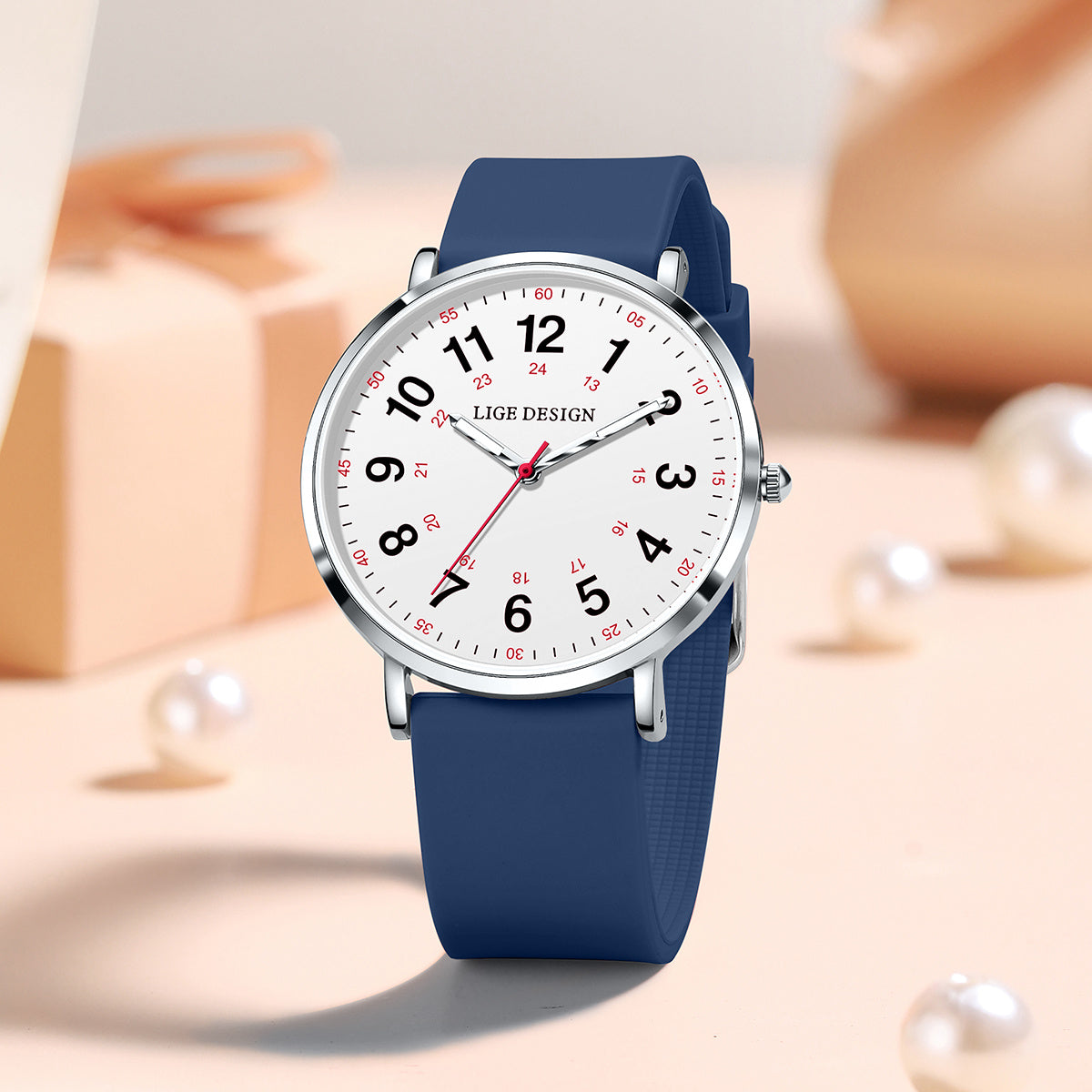 LIGE Quartz Watch Luminous Ultra thin Dial Three pin Silicone Tape Watch
