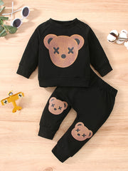 Bear Graphic Baby Boy's 2pcs Sweatshirt & Sweatpants Set for Spring Fall