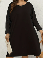 Solid Long Sleeve Round Neck Tee Dress