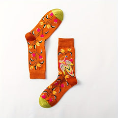 5 Pairs Floral Print Socks Women's Mid Tube Stockings
