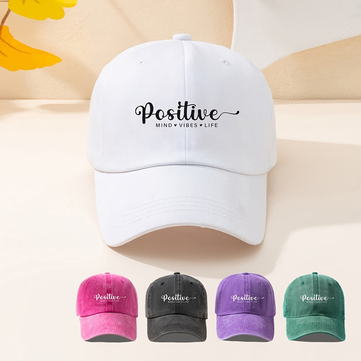 Positive Print Casual Baseball Cap Hat Candy Washed Couple Hat