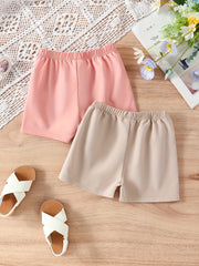 2pcs Footprint Elastic Waist Girls Shorts Set