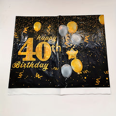 Golden Happy 40th Birthday Tablecloth With Balloons Star Print