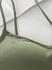 3pcs Solid Ribbed Cami Tops V Neck Comfy Women's Lingerie