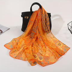Peacock Print Chiffon Boho Vintage Shawl Head Wrap