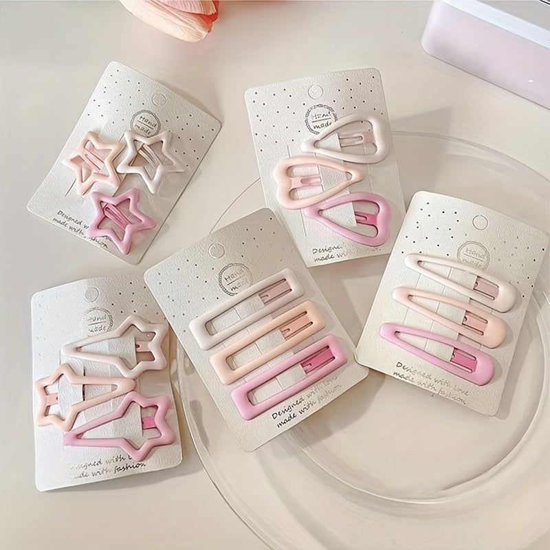 3pcs Y2k Gradient Pink Hairpin Heart and Star Hair Clips for Girls