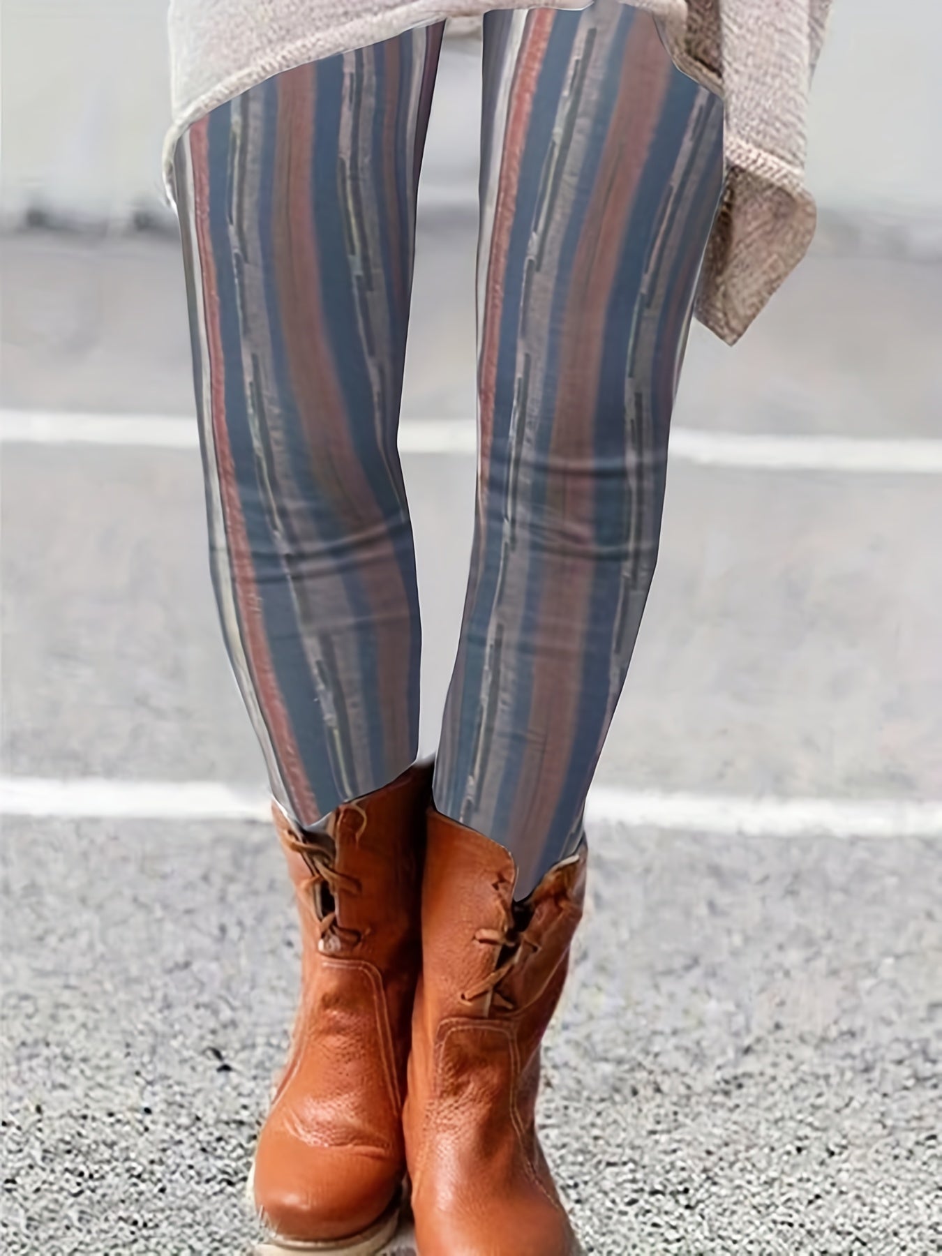 Patchwork Print Skinny Leggings High Waist Stretchy Leggings