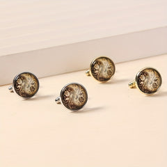 Round Engraved Rose Pattern Cufflinks for Women and Men