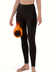 Women's Thermal Fleece Lined High Waist Yoga Leggings With Pocket