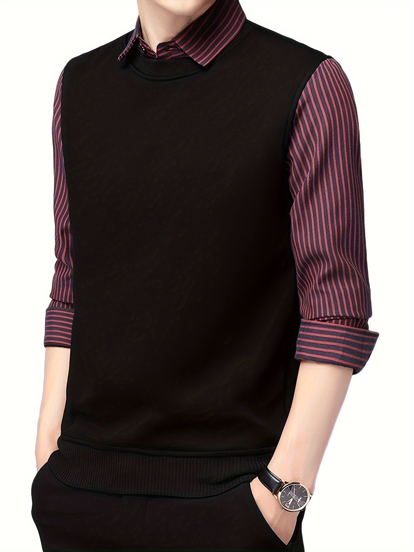 Retro Stripe Shirt Men's Casual Knitwear Long Sleeve Top Fall Winter