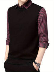 Retro Stripe Shirt Men's Casual Knitwear Long Sleeve Top Fall Winter