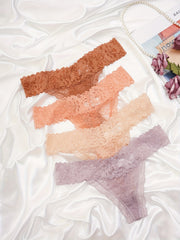 6pcs Floral Lace Thongs Soft & Comfy Stretch Panties Women's Lingerie