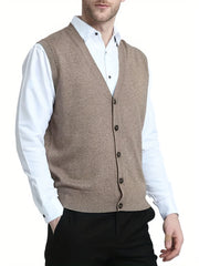 Men's V-Neck Sleeveless Cardigan Knitted Vest
