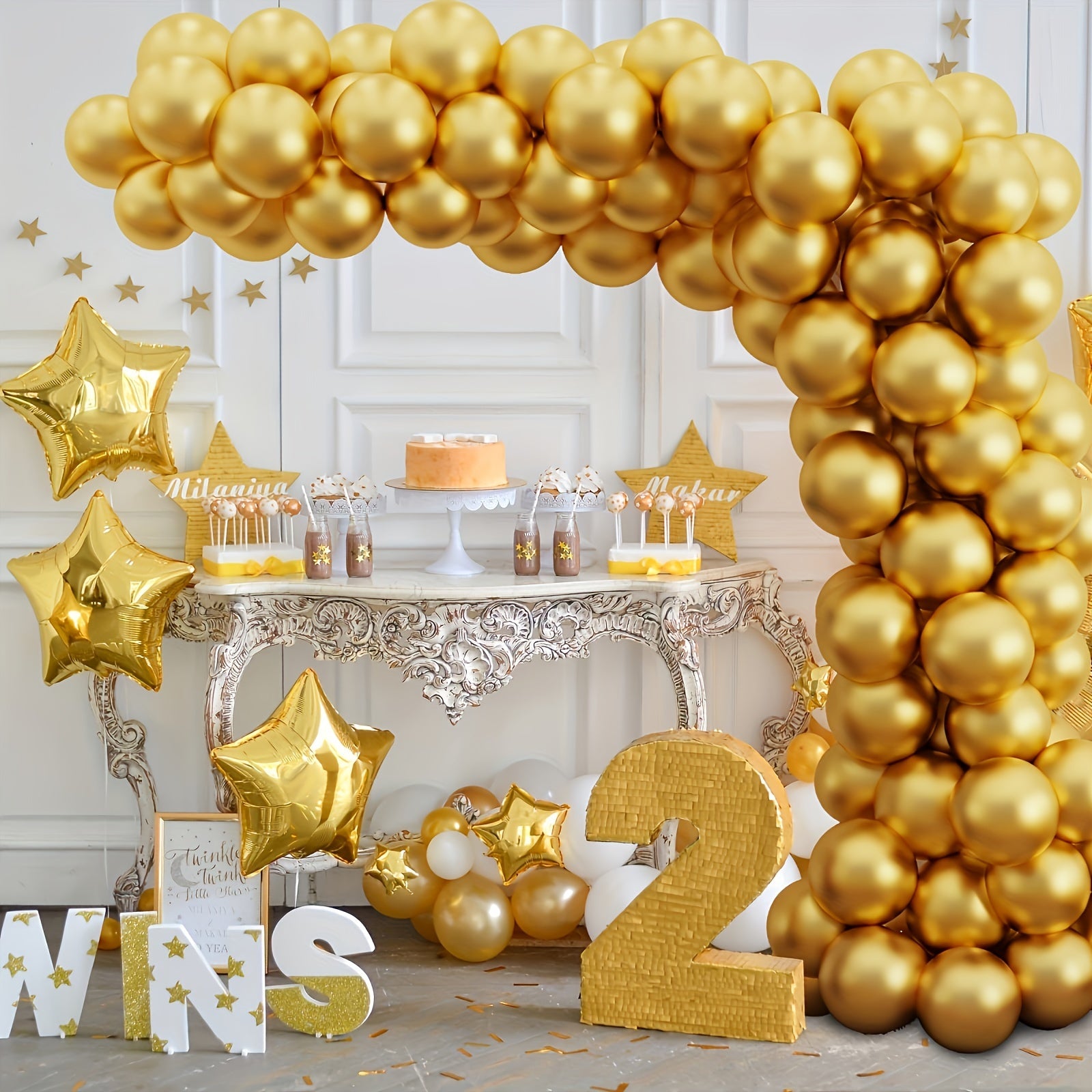 110pcs Golden Metal Chromium Latex Balloons With Ribbons for Parties Birthdays