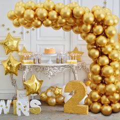 110pcs Golden Metal Chromium Latex Balloons With Ribbons for Parties Birthdays