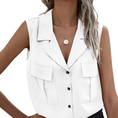 Sleeveless Button Vest Blouse for Summer Women's Clothing