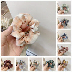10pcs Plaid Hair Tie Elastic Ponytail Holder Hair Accessories For Women Girls