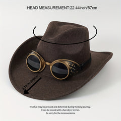 Gothic Punk Windproof Goggles Woolen Cowboy Hat