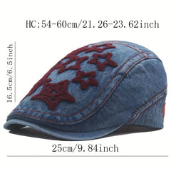 Vintage Washed Distressed Denim Beret with Pentagram Patch