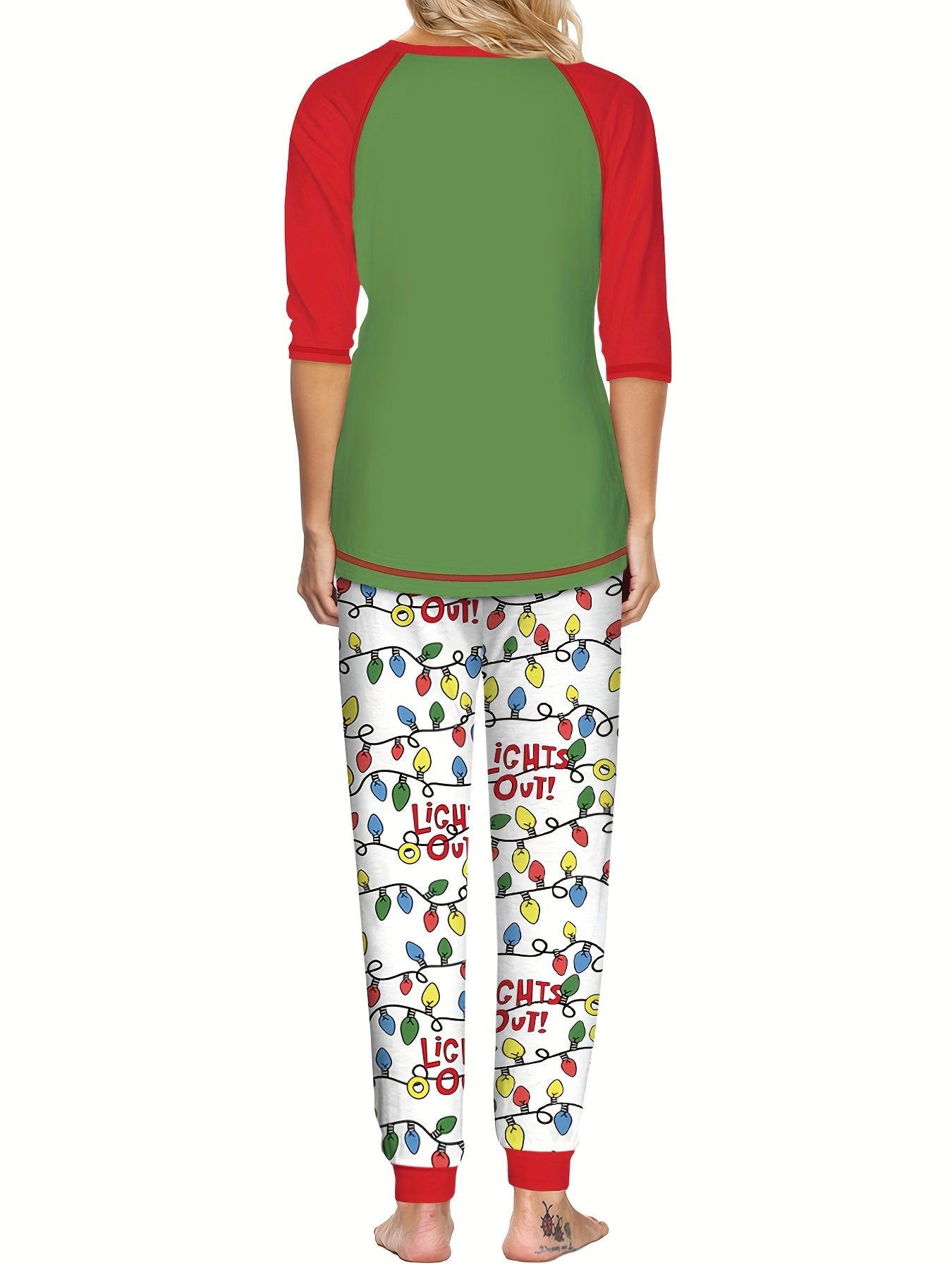 Christmas Cartoon Cat Print Lounge Set Long Sleeve Top & Pants Women's Pajamas