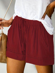 Drawstring Waist Patched Pockets Shorts for Women