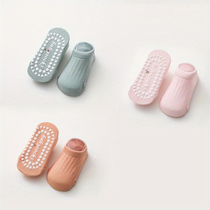 3 Pairs of Baby Non Slip Knit Socks Soft Breathable for Autumn & Spring