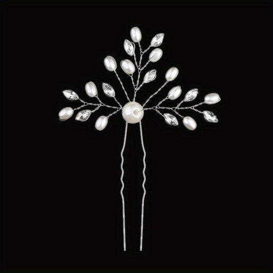 Crystal Faux Pearl Rhinestone U Hairpin Wedding Bridal Accessories