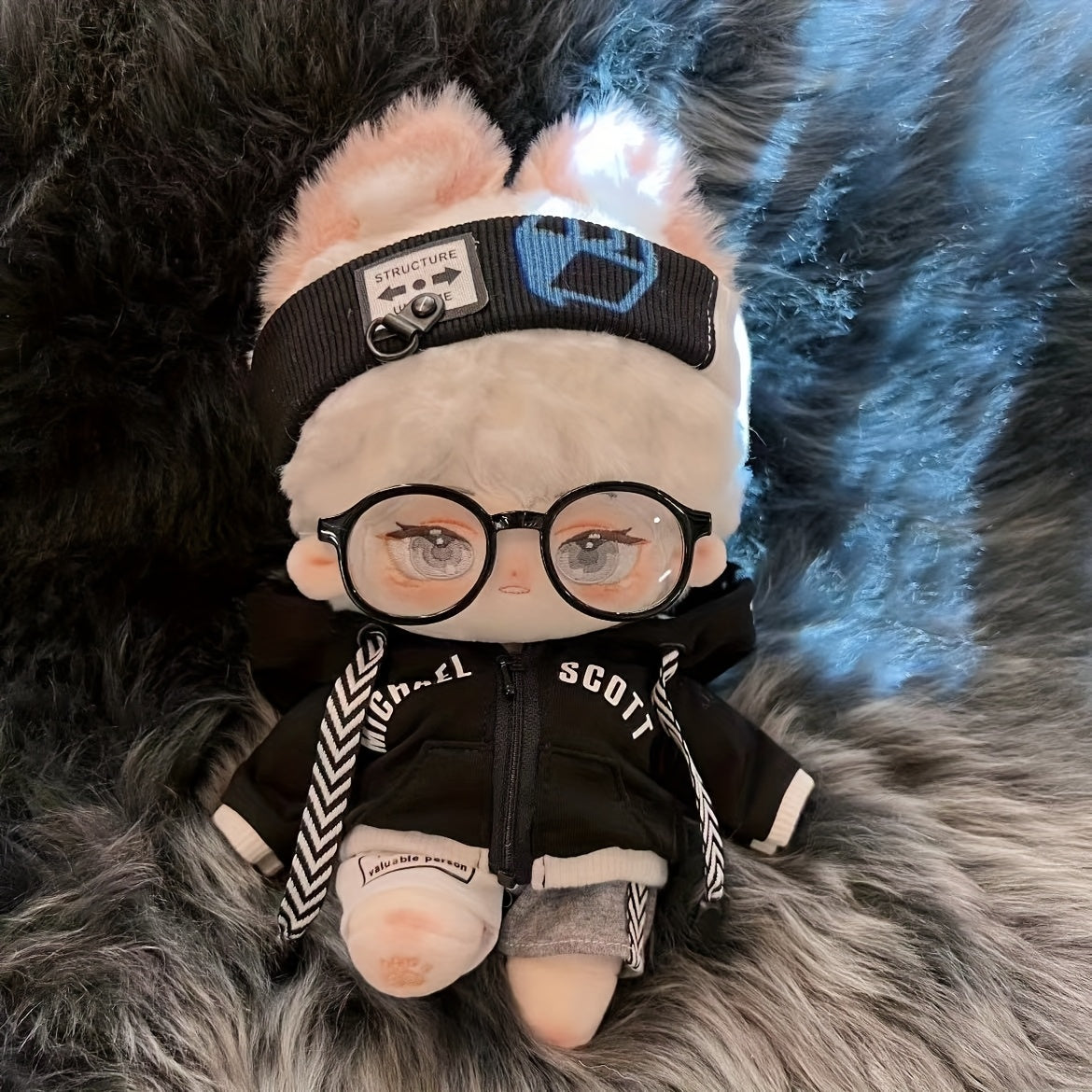 Anime Doll with Glasses & Headband Soft Polyester Material