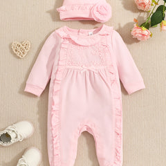Baby Girls Cotton Footies Footed Jumpsuit Hat Ruffle Long Sleeve Romper