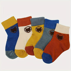 5 Pairs Cartoon Bear Pattern Crew Socks for Boys - Breathable Casual Style
